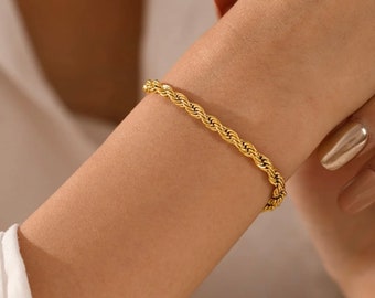 Gold Twisted Rope Kettenarmband, einfaches Armband, Goldseilkettenarmband, Muttertagsgeschenk, Muttertagsgeschenk von Tochter, Muttertag