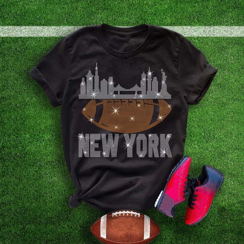 New York Rhinestone Shirt, Glittering Sparkling Football Fan Design Tee