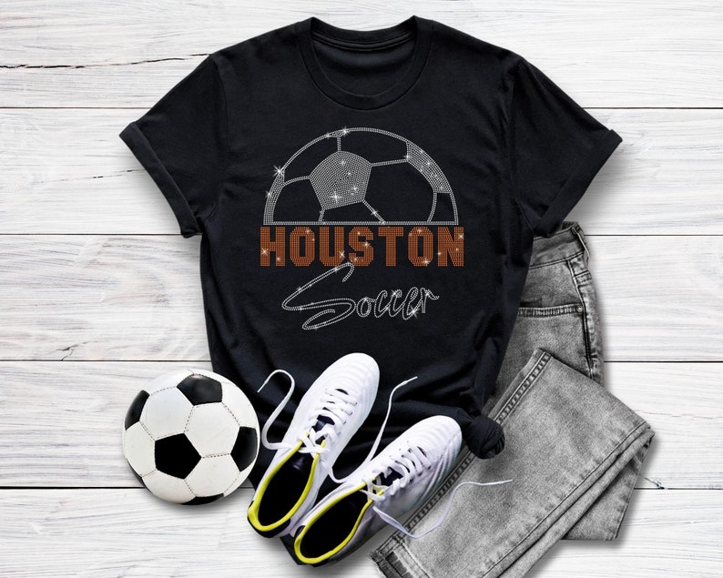 Houston Rhinestone Shirt, Soccer Youth Shirt, Sporty Athletic Shirt