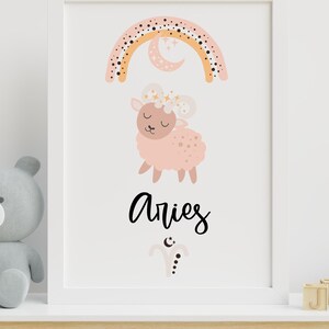 Adorable Baby Zodiac Framed Vertical Poster, Boho Nursery Wall Art, Astrology Decor, Star Sign Print, Cute Zodiac Art, Baby Shower Gift