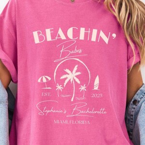 Custom Bachelorette T-Shirts for the Bride and Bridal Party, Tropical Beach themed personalized bachelorette Shirts, Matching Bach Party Tee
