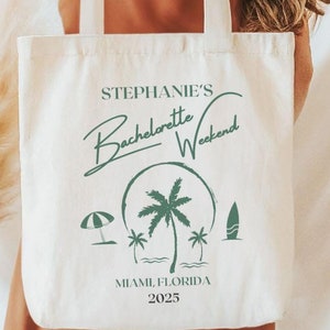 Beach Bachelorette Weekend Custom Canvas Tote Bag for Wedding Party Gifts, Personalized Bridal Tribe Gift Bags, Destination Tote Bag Gift
