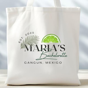 Custom Destination Bachelorette Weekend Canvas Tote Bag for Bridal Party Gift, Personalized Wedding Party Bags, Vacation Tote Bag Gift