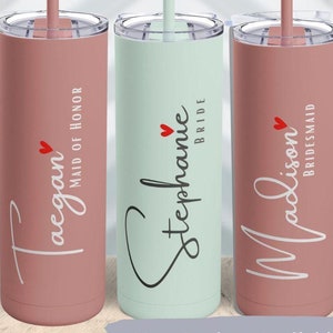 Custom Bachelorette Skinny Tumbler Gift, 20 oz. Personalized Matte Tumbler, Unique Bridal Party Favors, Bridesmaid Gift, Maid of Honor Gift