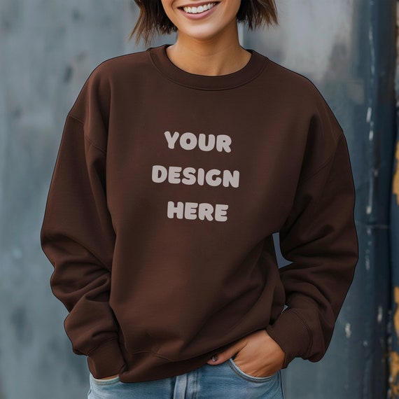 Gildan Chocolate 18000 Sweater Mockup Brown Gildan Crewneck