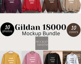 Gildan Mockup 18000 Flat Lay Colors / 10 Colores / Paquete de maquetas / Mock up / Gildan Crewneck Mockup / Modelo de sudadera de gran tamaño Mockup / 134