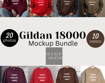 Gildan Mock up 18000 Mujeres y Colores Planos / 20 Fotos / / 10 Colores / Paquete / Maqueta de Cuello Redondo / Maqueta de Sudadera de Gran Tamaño / 135