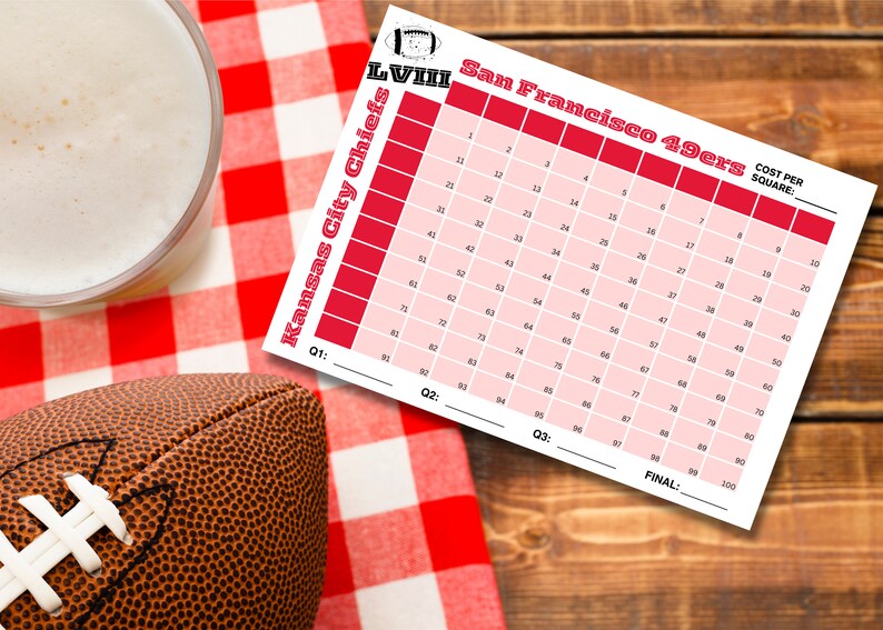 Superbowl Squares Game Football Squares Printable Football Game Squares ...