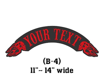 Custom Embroidered Top Rocker Patch: Flame Skull Biker MC Sew-On (11-14 inch)