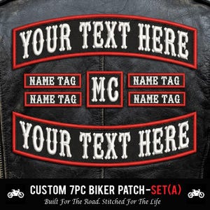 Custom Embroidered Motorcycle Club Biker Patch - Top Rocker, Bottom Rocker, Name, MC Sew-On Patches