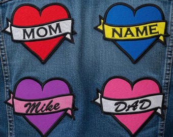 Custom Embroidered Heart Patch - Personalized Love Mom Sew-On Patches
