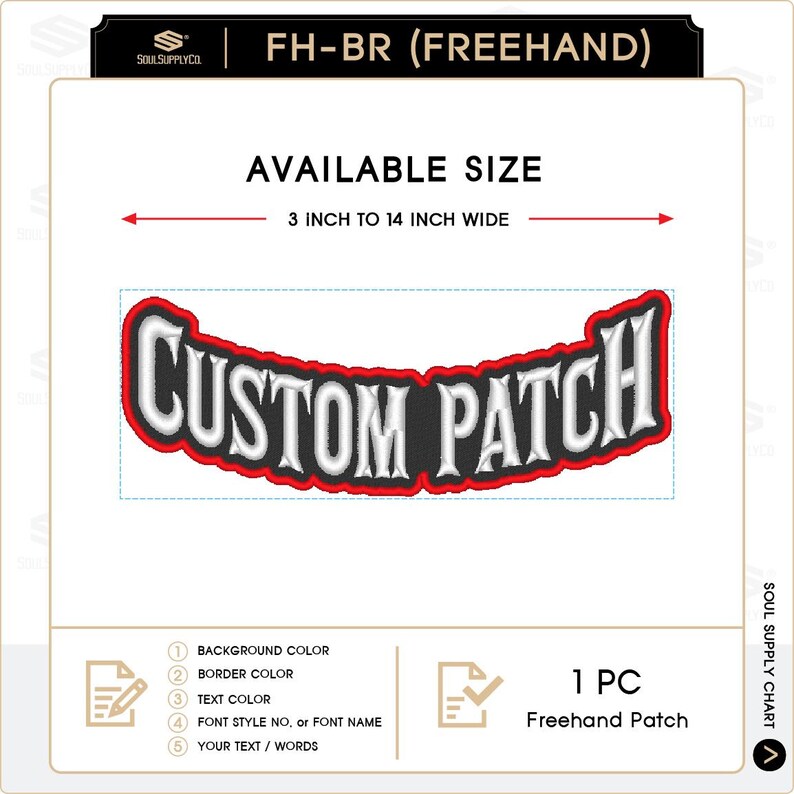 Custom Embroidered Freehand Arch Bottom Rocker Patch - Motorcycle Biker ...