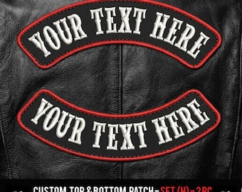 Custom Embroidered Patch - Top and Bottom Rocker Motorcycle Biker MC Sew on Patch (H)