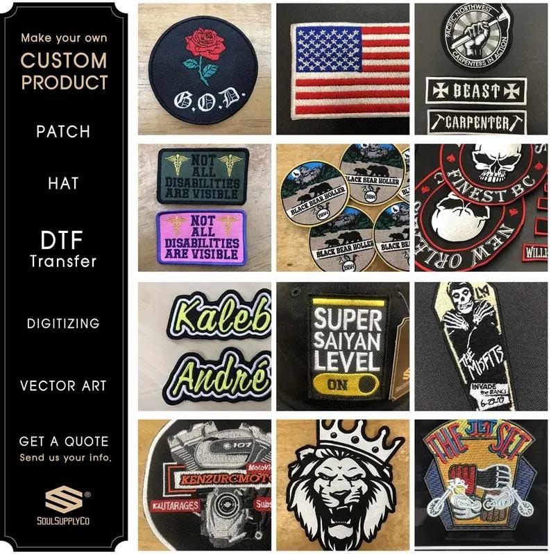 Custom Embroidered Rectangular patch - Name Tag, Biker, Motorcycle Club Sew-On Patches image 9