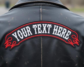 Custom Embroidered Top Rocker Patch: Fire Flame Border, Motorcycle Biker MC - 4"~14"