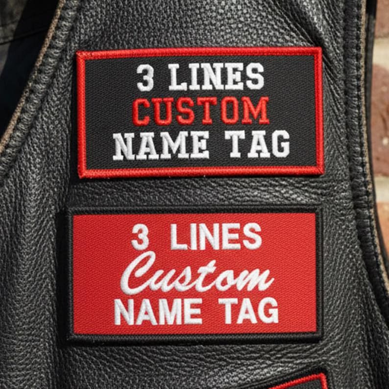 Custom Embroidered Rectangular patch - Name Tag, Biker, Motorcycle Club Sew-On Patches image 1
