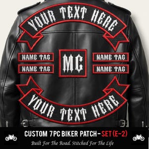 Custom Embroidered Motorcycle Club Biker Patch - Top Rocker, Bottom Rocker, Name, MC Sew-On Patches