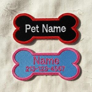 Custom Embroidered Dog Bone Name Patch - Personalized Pet Badge - Sew On Patches