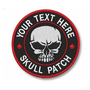 Custom Embroidered Round Patch - Skeleton Skull Biker MC Motorcycle Circle Sew on Patches