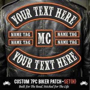 Custom Embroidered Motorcycle Club Biker Patch - Top Rocker, Bottom Rocker, Name, MC Sew-On Patches