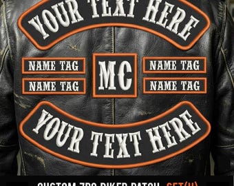 Custom Embroidered Motorcycle Club Biker Patch - Top Rocker, Bottom Rocker, Name, MC Sew-On Patches