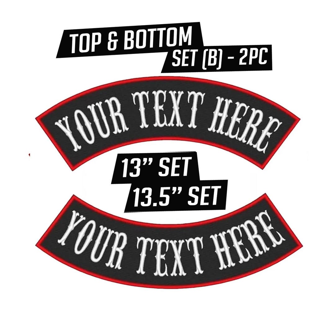 Custom 6-Piece 13" MC Rocker Patch Set - Embroidered Outlaw Biker Sew/Iron-On Patches