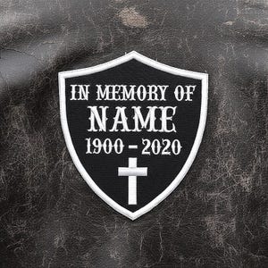 Custom Embroidered Memorial Shield Patch - In Memory Of RIP Biker Motorcycle Club Sew-On Patches
