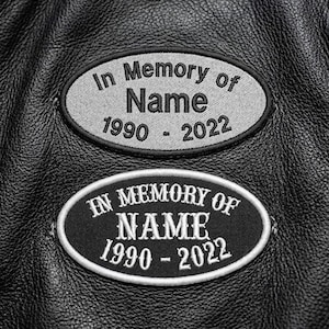 Custom Embroidered Memorial Oval Patch - In Memory Of RIP Biker Motorcycle Club Sew-On Patches