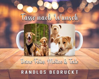 Personalized photo mug with photo & text. Custom mug printed with name, image, design or logo – create your own gift.
