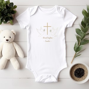 Personalized Baptism baby bodysuit, Bless Christening, white and gold, personalisierte baby body für Taufe. weiß und gold. gift for Baptism Bild 2