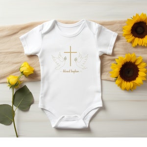 Personalized Baptism baby bodysuit, Bless Christening, white and gold, personalisierte baby body für Taufe. weiß und gold. gift for Baptism Bild 3