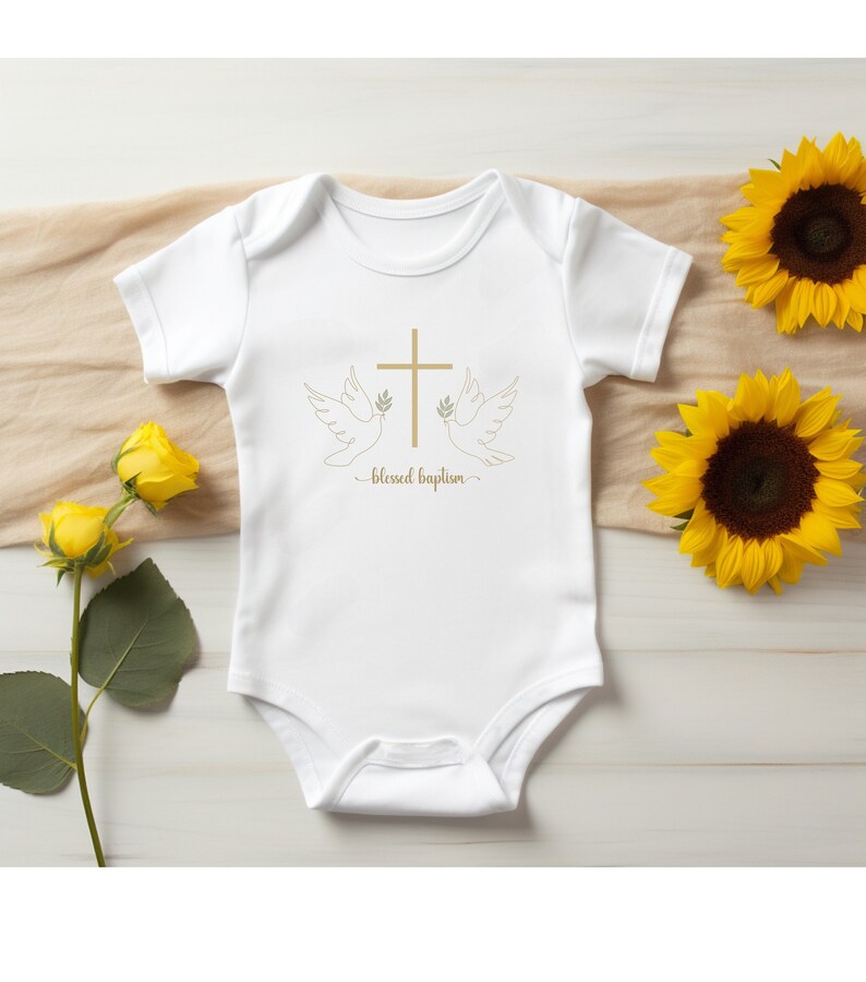 Personalized Baptism baby bodysuit, Bless Christening, white and gold, personalisierte baby body für Taufe. weiß und gold. gift for Baptism Bild 3