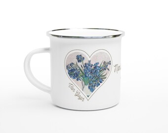 Taza Dia de la Madre de flores de Van Gogh  Esmaltada 12oz - Taza esmaltada blanca 12 oz