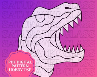 StainedGlass T-Rex Head Pattern, Dinosaur Stained Glass Pattern, Craft Stained Glass Pattern, Suncatcher Pattern Download, Stained Glass PDF