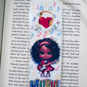 Laminated Black Children Bookmarks with Positive Affirmations.  Little Black Girl Playing guitar Bookmark Encouraging Word bookmarks. 4.00