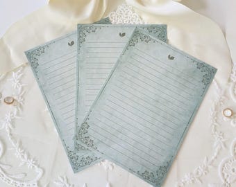 Juego de papel para escribir cartas verde salvia / Cartulina natural de 5x7. Tarjetas y sobres rayados en blanco para bodas, despedidas de soltera y cartas de amor.