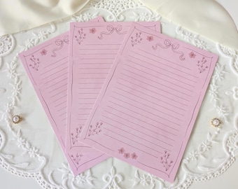 Pink Floral Lined Writing Paper | 5x7 Coquette Bow Letter Cards
