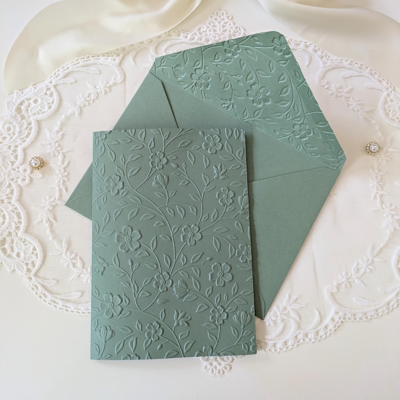 Sage Green Floral Embossed Greeting Cards Set | Blank 5x7 Cards and ...