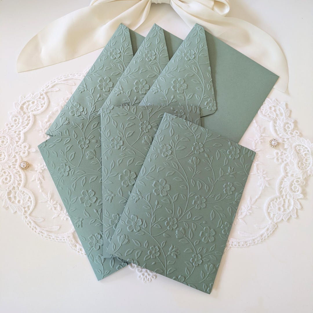 Sage Green Floral Embossed Greeting Cards Set | Blank 5x7 Cards and ...