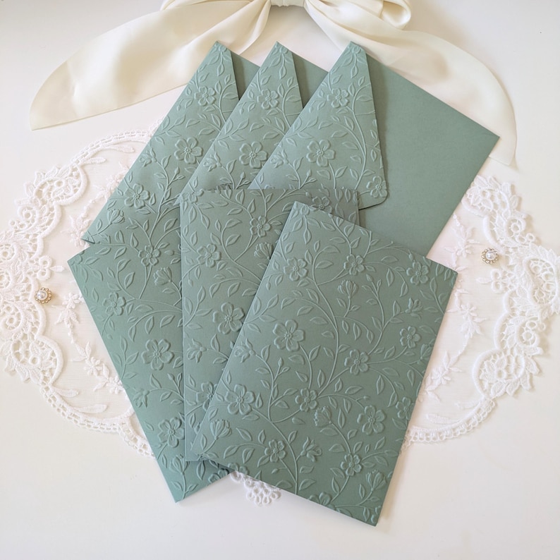 Sage Green Floral Embossed Greeting Cards Set | Blank 5x7 Cards and ...