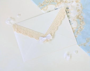 White Lace Envelopes | Pretty Hand Decorated Stationery for Letter Writing, Wedding Invitations, Anniversaries, and Romantic Gifts