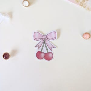 Coquette Cherry Sticker | Cute Girly Bow Sticker for Phone Cases, Journals, Laptops, and more
