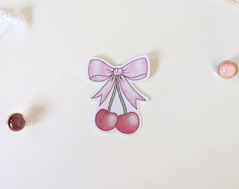 Coquette Cherry Sticker | Cute Girly Bow Sticker for Phone Cases, Journals, Laptops, and more