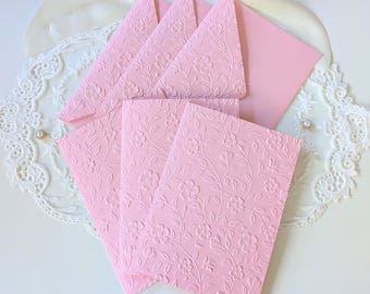 Pink Floral Embossed Card Set | 5x7 Thank You Notes for Weddings and Bridal Showers