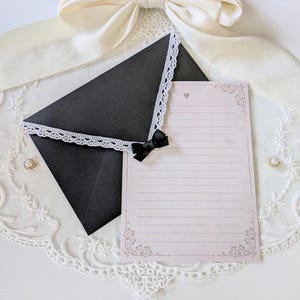 Black and White Lace Envelopes | Shimmer A7 Envelopes with Bow for 5x7 Cards, Party Invitations, Letter Writing image 6