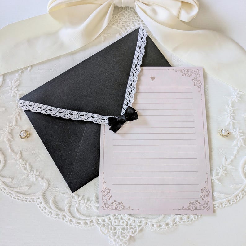 Black and White Lace Envelopes | Shimmer A7 Envelopes with Bow for 5x7 Cards, Party Invitations, Letter Writing image 6
