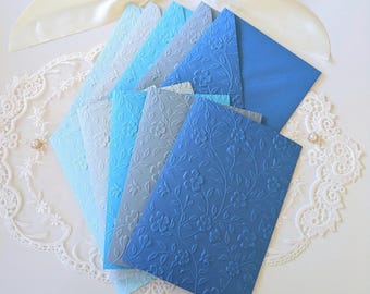 Blue Embossed Floral Card and Envelope - Set of 5 Matching Stationery Letter Set