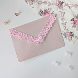 Pink Lace Envelopes | Cute Envelopes for Love Letters | Set of Pretty Envelopes for Cards | Invitation Envelopes with Bows