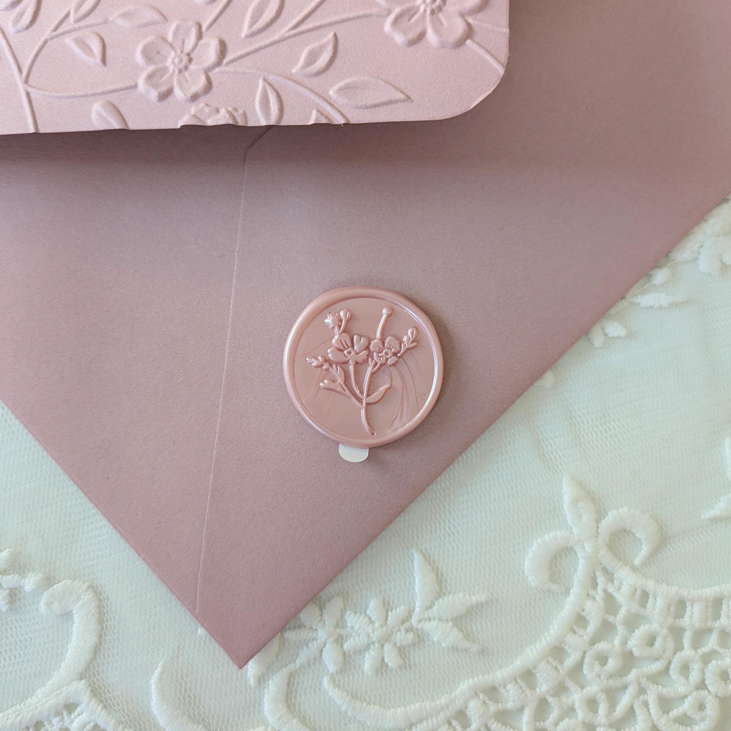 Dusty Rose Envelope and Wax Seal Set | Pink Floral A7 Embossed Envelope