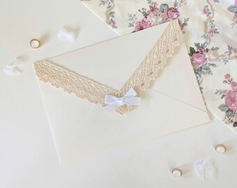 Ivory Lace Envelopes | Pretty Hand Decorated Stationery for Letter Writing, Wedding Invitations, Anniversaries, and Romantic Gifts
